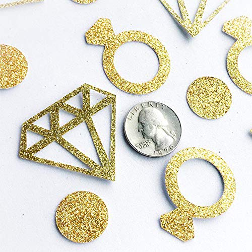 Gold Confetti (300Pcs) Diamond Ring Confetti Glitter Confetti Wedding Table Decoration Party Table Confetti Bridal Shower Engagement Party Hen Party Decor Table Scatter Valentines Day Baby Shower #TOP2