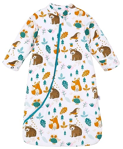 Chilsuessy Baby Sleeping Bag with Detachable Long Sleeves 3.5 Tog for Winter Toddler Sleeping Bag Kids Sleeping Sack for Infant Toddler, Happy Forest, 6-18 Months