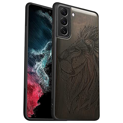 Custodia in Legno per Samsung S21 FE CoverLegno neroParaurti Robusto TPU Antiurto con Protezione Compatibile con Galaxy S21FE CoverModello testa di leone