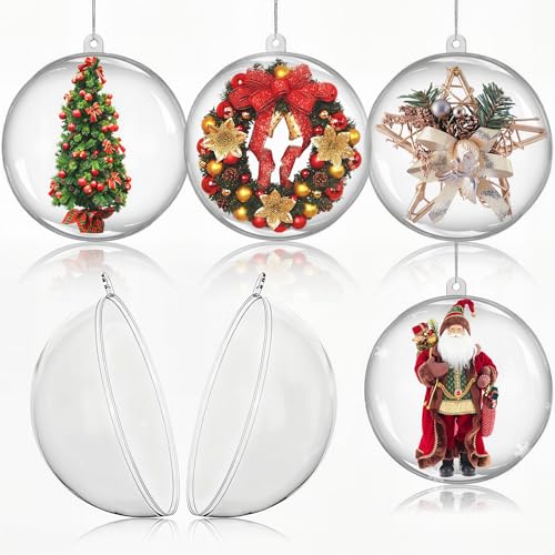 Koogel 20PCS DIY Clear Ornaments Balls, 3.15 Inch Fillable Christmas Transparent Ball Baubles Crafts for Party Favor Wedding Birthday Home Christmas Tree Decor