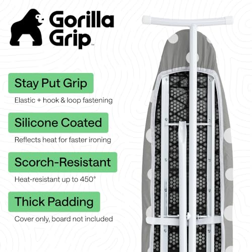 Image of Gorilla Grip Reflective Silicone Ironing Board Cover, 15x54, Fits Large and Standard Boards, Pads Resist Scorching and Staining, Elastic Edge Covers, Thick Padding, No Fasteners Needed, Dots