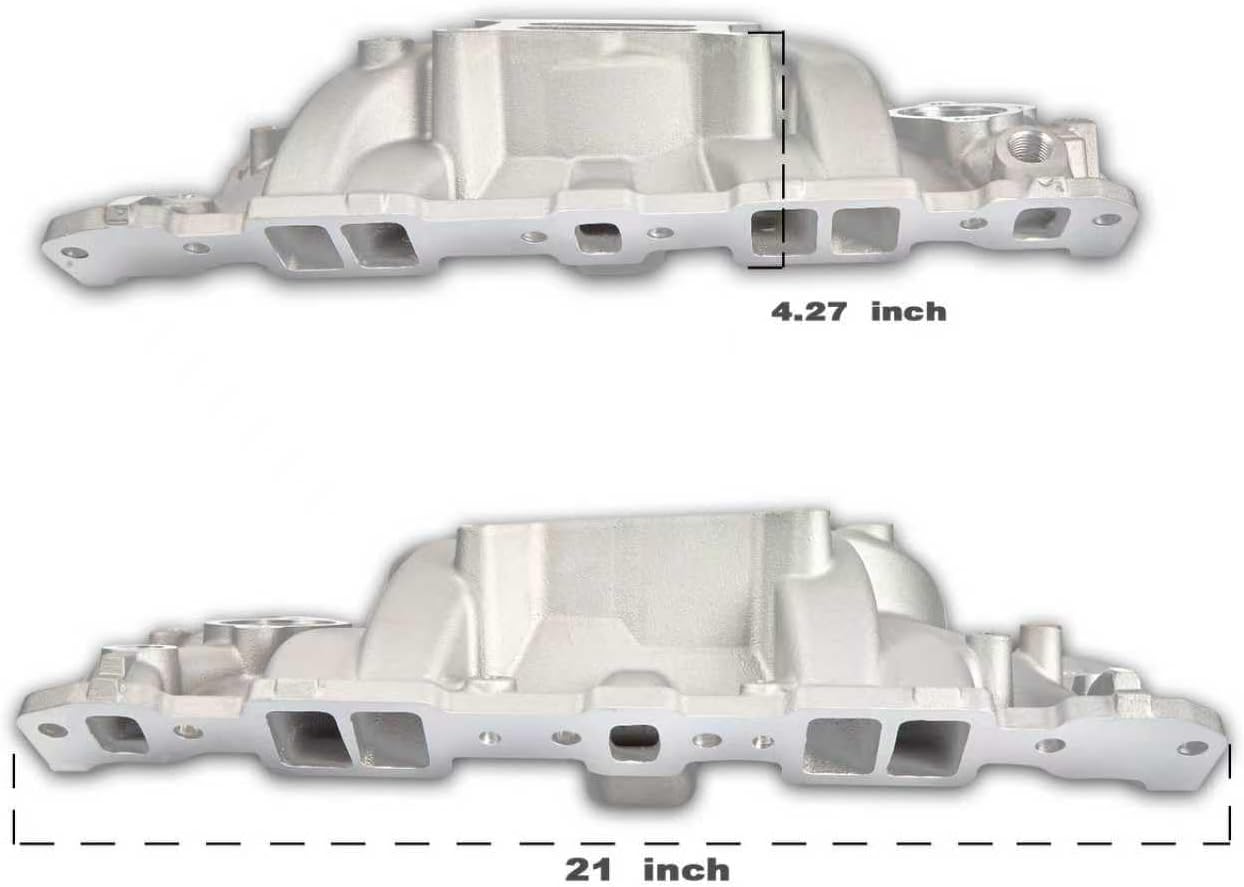2703 Intake Manifold Aluminum Dual Plane with Oil Fill Tube Compatible with Chevy Small Block SBC 305 327 350 262-400 V8 Engine, 1955-1986, Silver