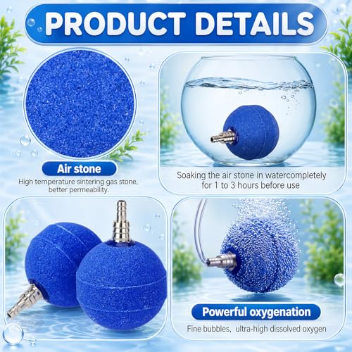 Image of Reginary 20 Pcs Air Stones 2 Inch for Aquariums, Ponds, Hydroponics, Ball Oxygen Bubbler Diffuser Stone Bubble Aerator for Air Pump, Fish Tank, Bucket, and DWC Reservoirs (Blue)