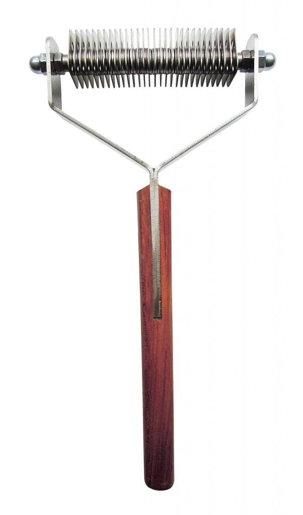 Mars Coat KingDouble Wide Dematting Undercoat Grooming Rake Stripper Tool for Dogs and Cats, Stainless Steel with Wooden Handle, Made in Germany, 30-Blade