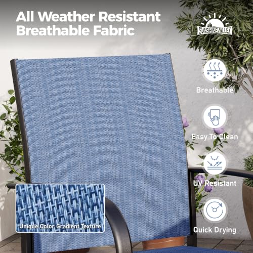 Image of SUNSHINE VALLEY 9pc Patio Dining Set, 83 inch Metal Table & 8 Blue Chairs