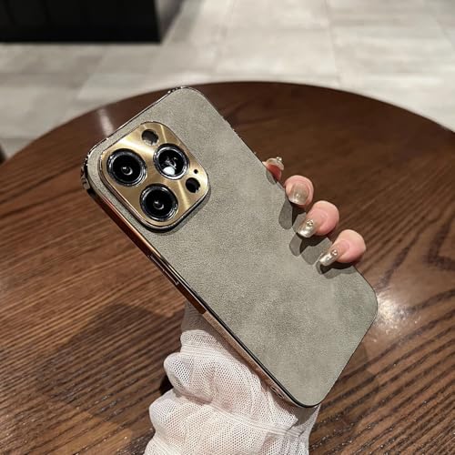 Coque iPhone 17 Pro gris en cuir, housse protection objectif photo métal