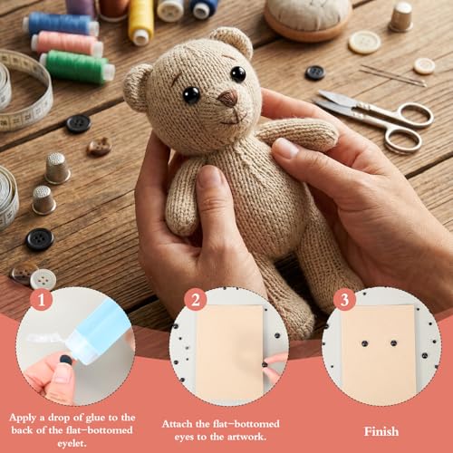 Ajcotahm 760 Pcs Plastic Doll Eyes, 4mm 5mm 6mm 8mm 10mm Round Black Flatback Cabochon Crochet Eyes for Stuffed Animals Amigurumis DIY Crafts Doll Making - Image 4