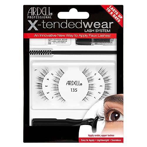 Ardell X-Tended Wear Lash Clusters Kit, 135 – Cluster False Eyelashes with Adhesive & Applicator, Natural Wispy Lashes, DIY Eyelash Extensions, 1 Pack