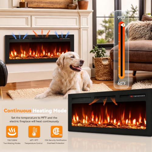 Manastin 42" Electric Fireplace Heater, Multi-Color Recessed Wall Mounted