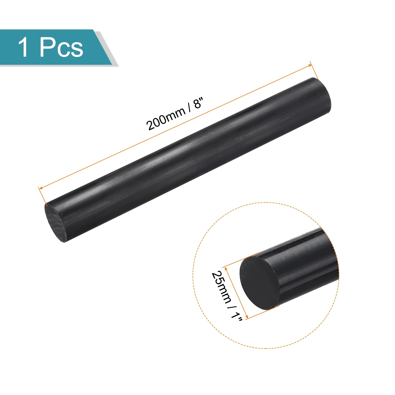 sourcing map 1 barre ronde solide en plastique ABS - 25 mm x 200 mm - Noir - Pour modélisme, modélisme architectural, bricolage - Table à sable