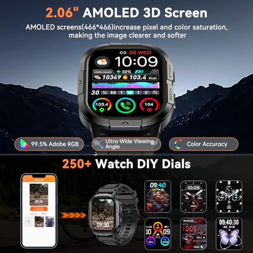 Smart Watch for Men Fitness Tracker: Make/Answer Call Military Smart Watches for Men Digital Watches Heart Rate Monitor Waterproof Running Smartwatch Android Phones iPhone Samsung Compatible 2 Bands - Image 6