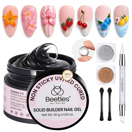 Beetles 3D Gel Nail Art Kit-1oz Clear Solid Builder Nail Gel,5 in 1 Non-Sticky Hand Sculpting Building 3D Nails for Beginner DIY Salon at Home,UV & LED Lamp Cured Needed,Crystal Orb
