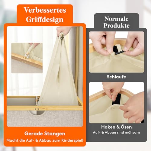 Lifewit 160L Bambus Wäschekorb mit Deckel, Faltbar Wäschesammler 2 Fächer Wäschesortierer mit Abnehmbarem Wäschesack Bambus Griffen Wäschebox Laundry Baskets für Waschküche, Schlafzimmer, Beige