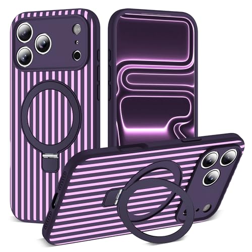 SKYLMW Striped Case for iPhone 17 Pro with Stand,6.3" Purple/Pink