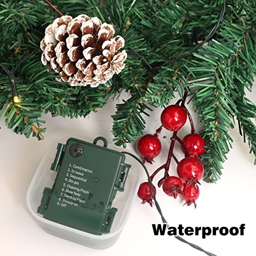 Cewor 9Ft Christmas Garland With 50 Warm White Led Lights Unpre-Lit Christmas Decor Artificial Berries And Pine Cones For Home Stairs Fireplace Front #TOP6