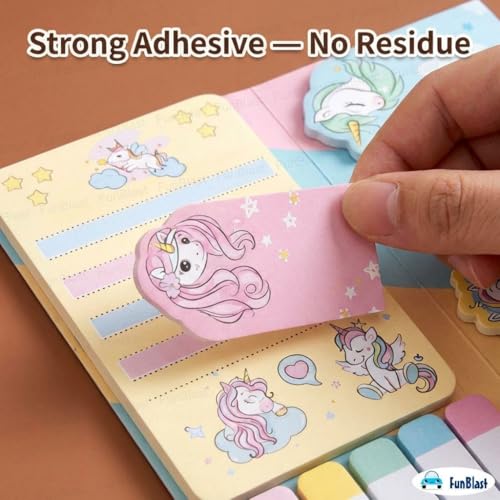 Image of FunBlast Cute Unicorn Sticky Notes - 11 Sheets /440 Sticky Notes, Sticky Pad for Study, Point It Marker Stationery Items, Self-Adhesive Memo Pad, Planners and Memo Sticker (Multicolor)
