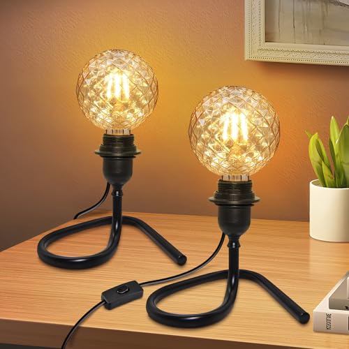 LQUNFYL 2PCS Lampe de Chevet, 240CM Câble, Douille E27 avec Interrupteur, Support Ampoule Triangulaire Stable, Noir Lampe de Table pour Lecture, Lamp de...