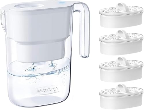 Waterdrop Jarra de filtro de agua Elfin de 7 tazas de larga duración de 200 galones con 1 filtro y filtros de repuesto Waterdrop WD-PF-01A Plus