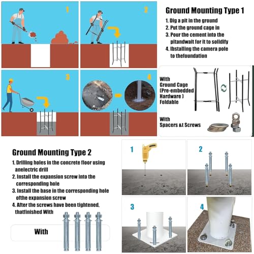 Soporte de cámara de seguridad resistente para exteriores, poste extensor con soporte de tierra, poste de metal resistente a la intemperie para sistemas de CCTV