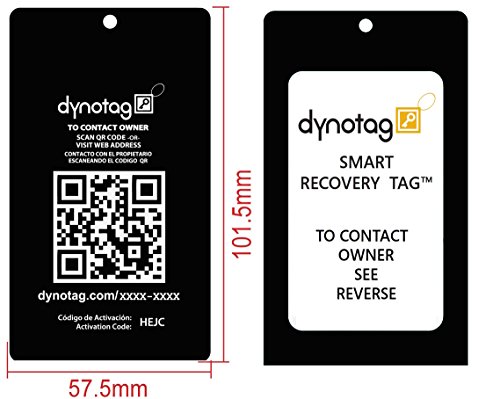 Dynotag Web Enabled Smart Aluminum Convertible Luggage ID Tag + Braided Steel Loop, with DynoIQ & Lifetime Recovery Service (Midnight Black)