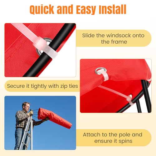 8" x 36" Airport Windsock, Heavy Duty Outdoor Windsocks Made of 450D Oxford Fabric with 360° Rotating Ball Bearing Frame, Wind Socks for Outside, Waterproof, UV Fade Resistant, No Pole Included by Sienson - Image 7