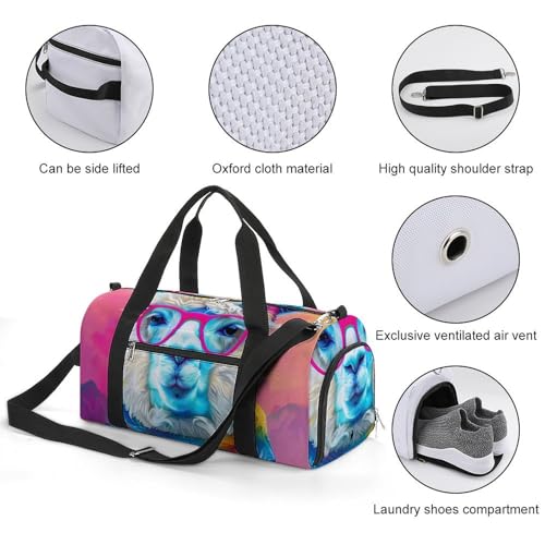 Colorful Alpaca Funny Gym Bag Travel Tote Bag Duffel Bag with Shoe Compartment for Weekender Sports Vacation2