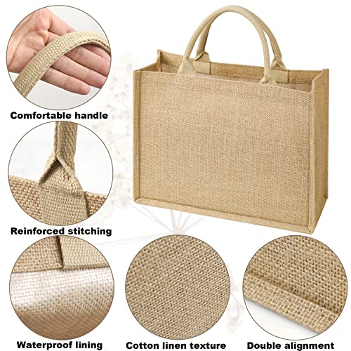 Ulendis 12 Pack Burlap Jute Tote Bag With Handles, Large Reusable Grocery Beach Bag With 26 Iron On Letters Transfers, Laminated Interior Blank Diy Crafts Bags For Bridesmaid Gift Travel Shopping #TOP2