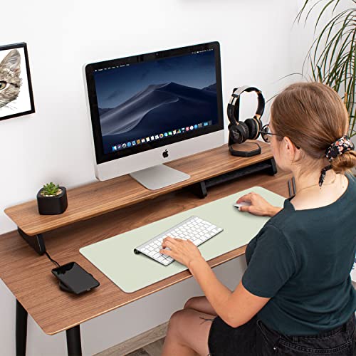 Image of Aothia Double-Sided Desk Pad, Large Mouse Pad, Office Mat, Non-Slip PU Leather Blotter, Laptop Pad, Waterproof Writing Pad for Office and Home (Matcha Green, 23.6 inch x 13.7 inch)