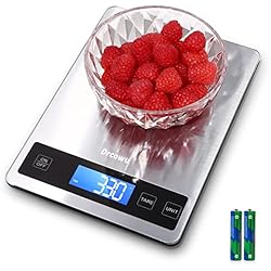 Básculas De Comida Drcowu Bascula Cocina Digital de 15 kg, Balanza Cocina de Acero Inoxidable Multifuncional, Bascula Comida con Función de Tara, Peso de Cocina Precisión de 1 g/0.1 oz, Resistente al Agua, Plata