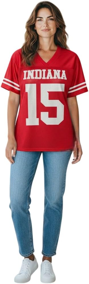 Custom Womens Blinged Fernando Mendoza Red Mesh Jersey Glitterflake Numbers/Name