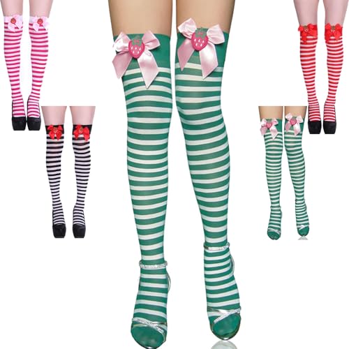 Strawberry Green & White Striped Thigh High Tights