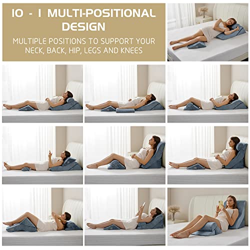 Qirroboni 4Pcs Orthopedic Bed Wedge Pillow Set, Adjustable Pillows For Neck, Back And Leg Pain Relief Comfortable & Post Surgery Foam - Heartburn, Anti Snoring, Acid Reflux & Gerd Sleeping Navy #TOP1