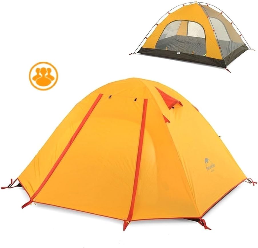 3 Season 3 Person Backpacking Tent Windproof Waterproof Camping Tent/Awning/Family Tent，Two Doors Double Layer with Aluminum Rods for Outdoor Camping Family Beach Hunting Hiking Travel (Orange)