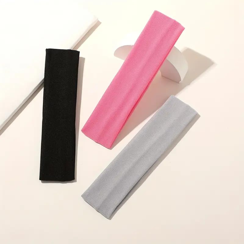 Women's Stretchy Hair Bands, 3 Pack, Sweat-Absorbent Workout Headbands (Random Colour)