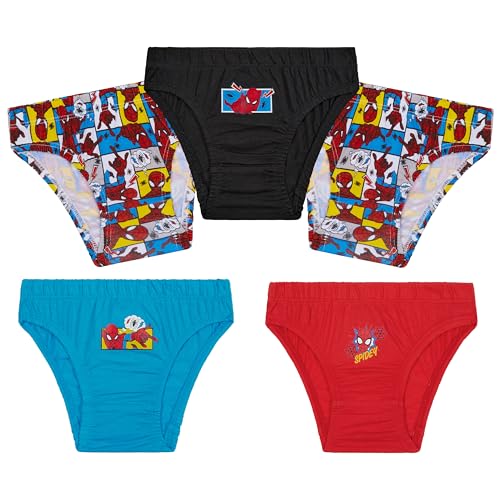 Marvel Spiderman Underpants Boys Toddlers Pack of 5 Briefs Children's Underwear with Cool Designs Spidey The Avengers Gift Idea, Multicoloured Spiderman, 5-6 Years