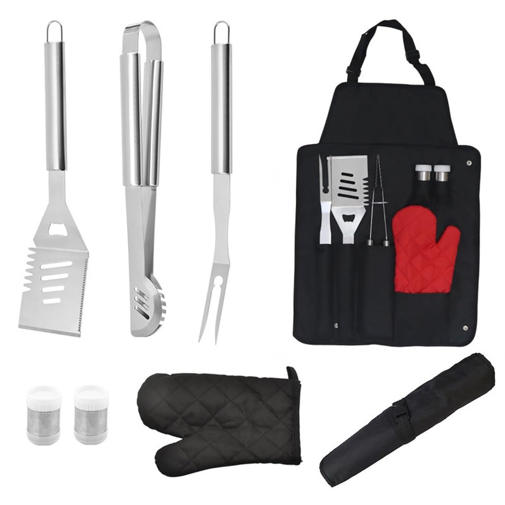 Juego de utensilios para barbacoa de acero inoxidable, 7 piezas