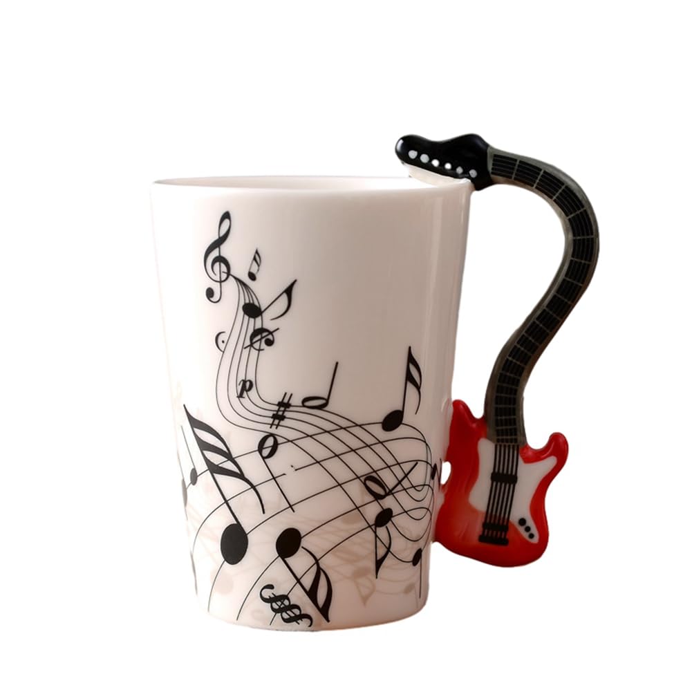 CTRLZS 240Ml Music Ceramic Mug Cute Coffee Tea Milk Stave Mugs and Cups with Handle Novelty Gifts Red Guitar