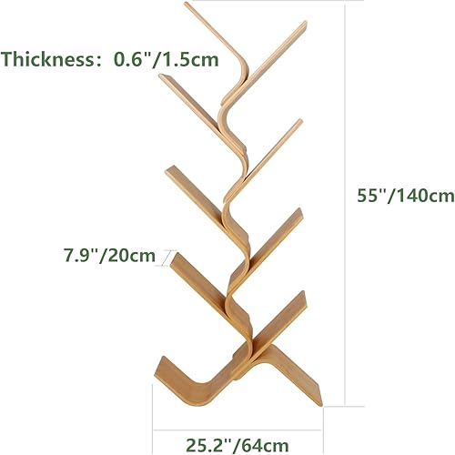Miniatura 9 de Estantería de bambú de 5 niveles, moderna estantería de pie para oficina, almacenamiento de libros creativos, estantes organizadores curvos, estante