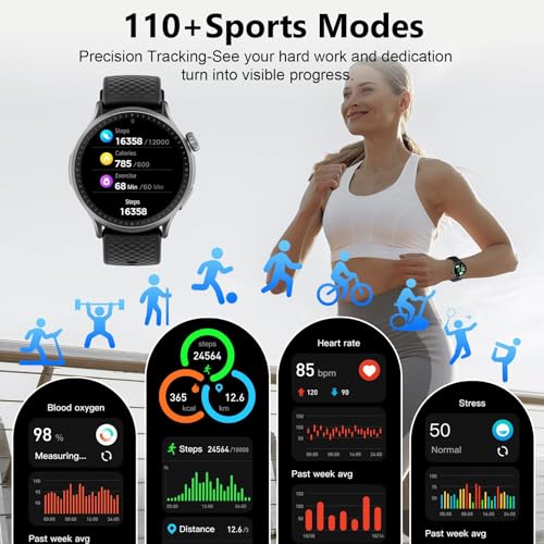 Image of Smart Watch for Men Women, 1.46'' AMOLED Ultra-HD Screen Fitness Tracker with Heart Rate /Sleep /SpO2 Monitor, Answer /Make Call, 3ATM Waterproof Smartwatch for iPhone /Samsung /Android, 110+ Sport Modes