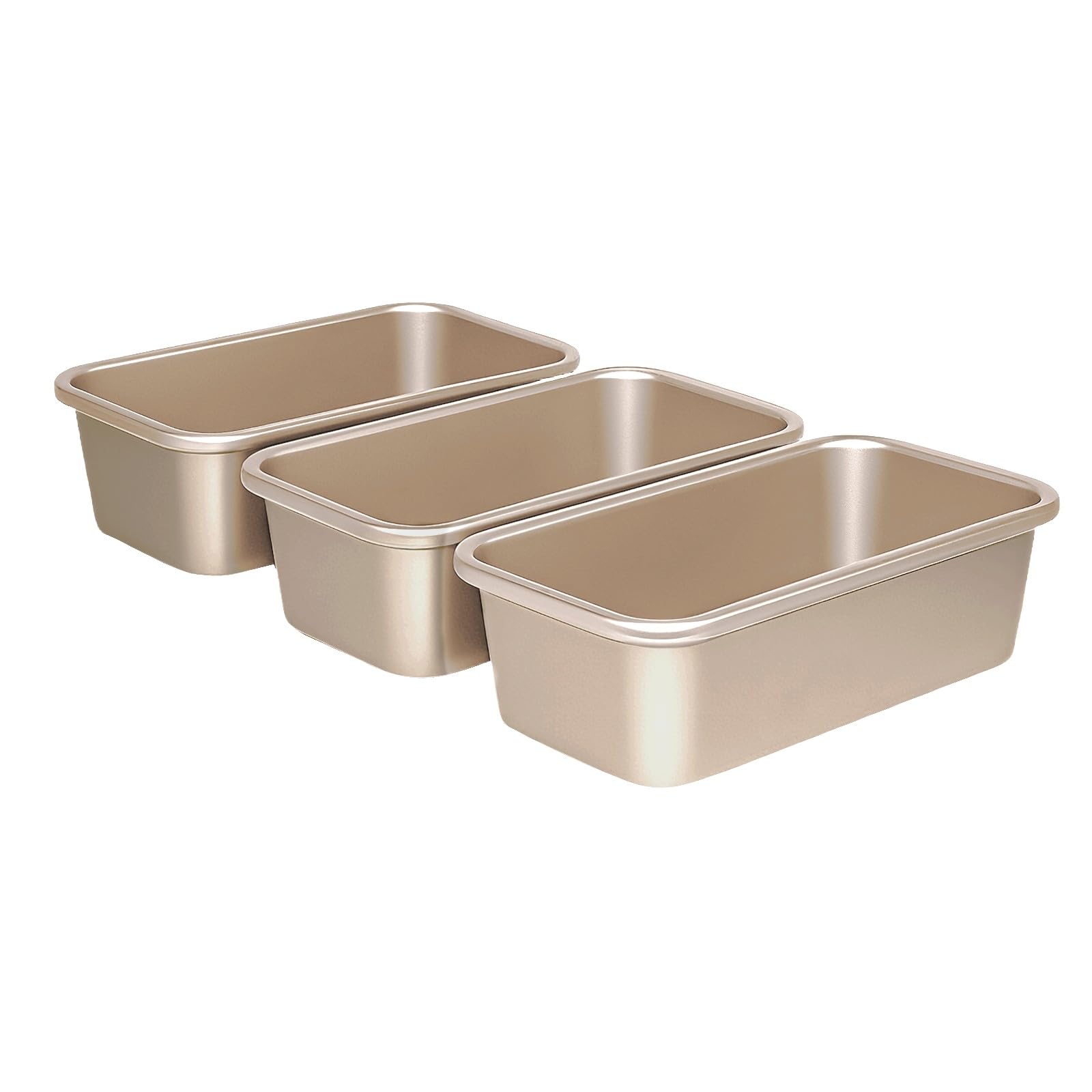 Brot Toastform Antihaft Rechteckige Kastenform Toastbrot Backform Sandwich Brotbackform Ofentablett zum Backen Kohlenstoffstahl Champagnergold 23.1x12.9x7.1cm 3-Teiliges Set