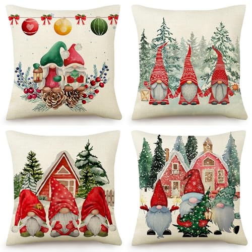 OYIMUA Deko Kissenbezug 40x40 Weihnachten 4er Set Festliche Bedruckt...