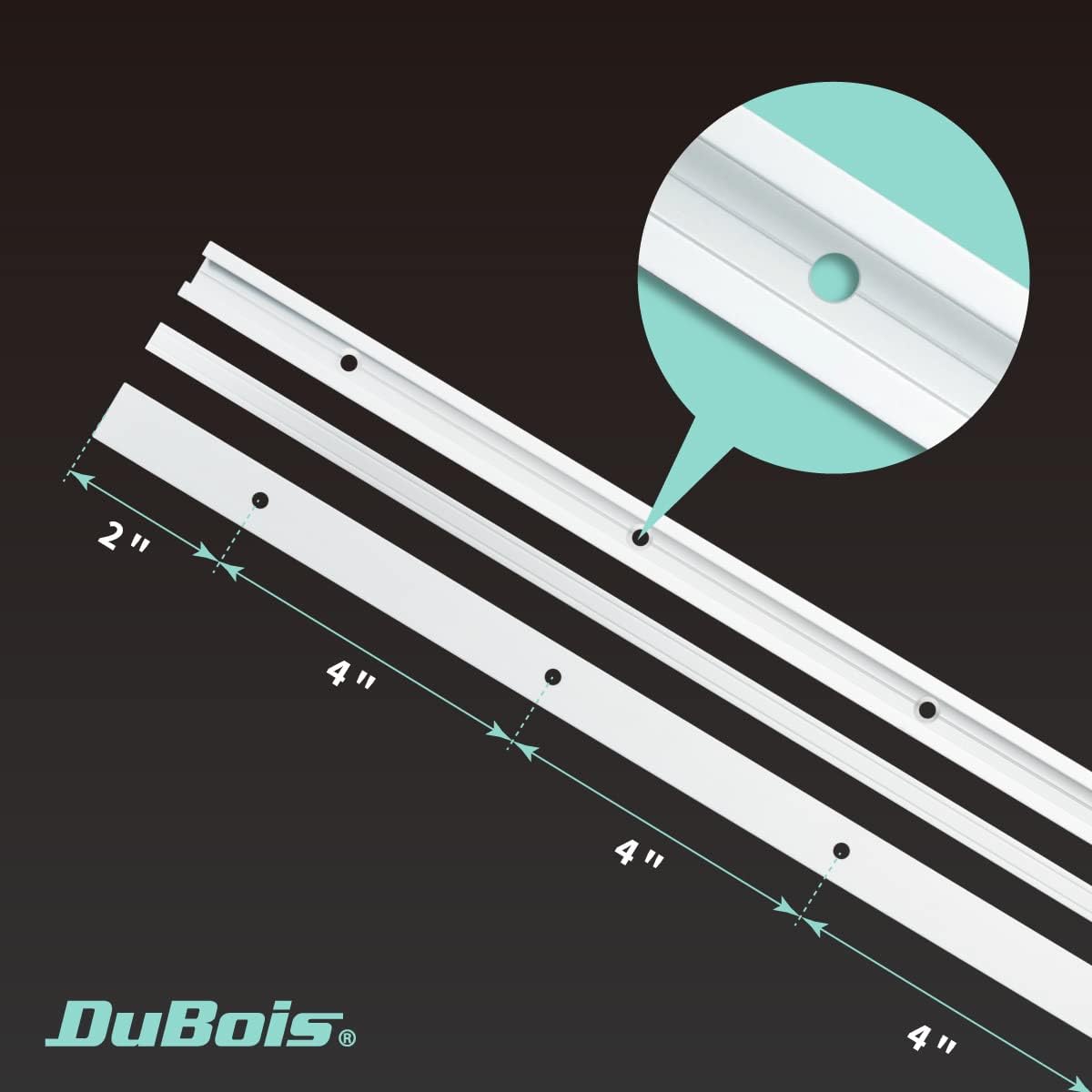 DuBois 51014 36 Inch Double-Cut Profile Universal T-Track with Predrilled Mounting Holes, 4 Pack, Aluminum T Track for Woodworking Jigs and Fixtures, Drill Press Table, Router Table, Workbench