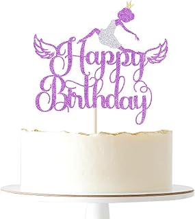 Glitter purple Ballet Happy Birthday Cake Topper,Dancing Girl Birthday Party, Ballerina Baby Girl Cake Topper/Baby Shower Girls Birthday Party Supplies (2)