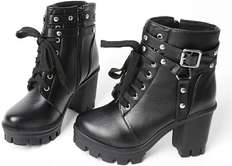 Platform Boots For Women Black Chunky Boot Goth Ankle Booties Bead Lace Lolita Dress Shoes With Zipper - Image 4