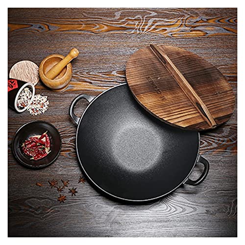 Wok de hierro fundido con tapa de madera 33 cm miniatura 7