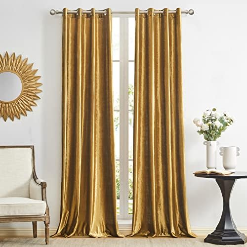 MYRU 1 Pair SemiBlackout Gold Curtains for Living Room Bedroom Eyelet