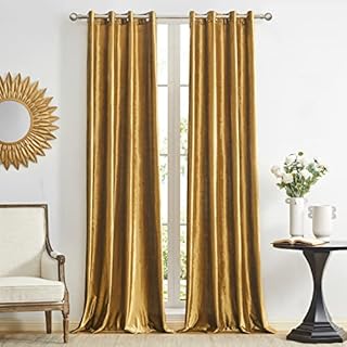 GIGIZAZA Gold Velvet Curtains 46 x 72 Inch(Width x Length) ,Living Room Eyelet Grommet Blackout Thermal Insulated Darkening Window Curtains Drapes for Bedroom 2 Panels