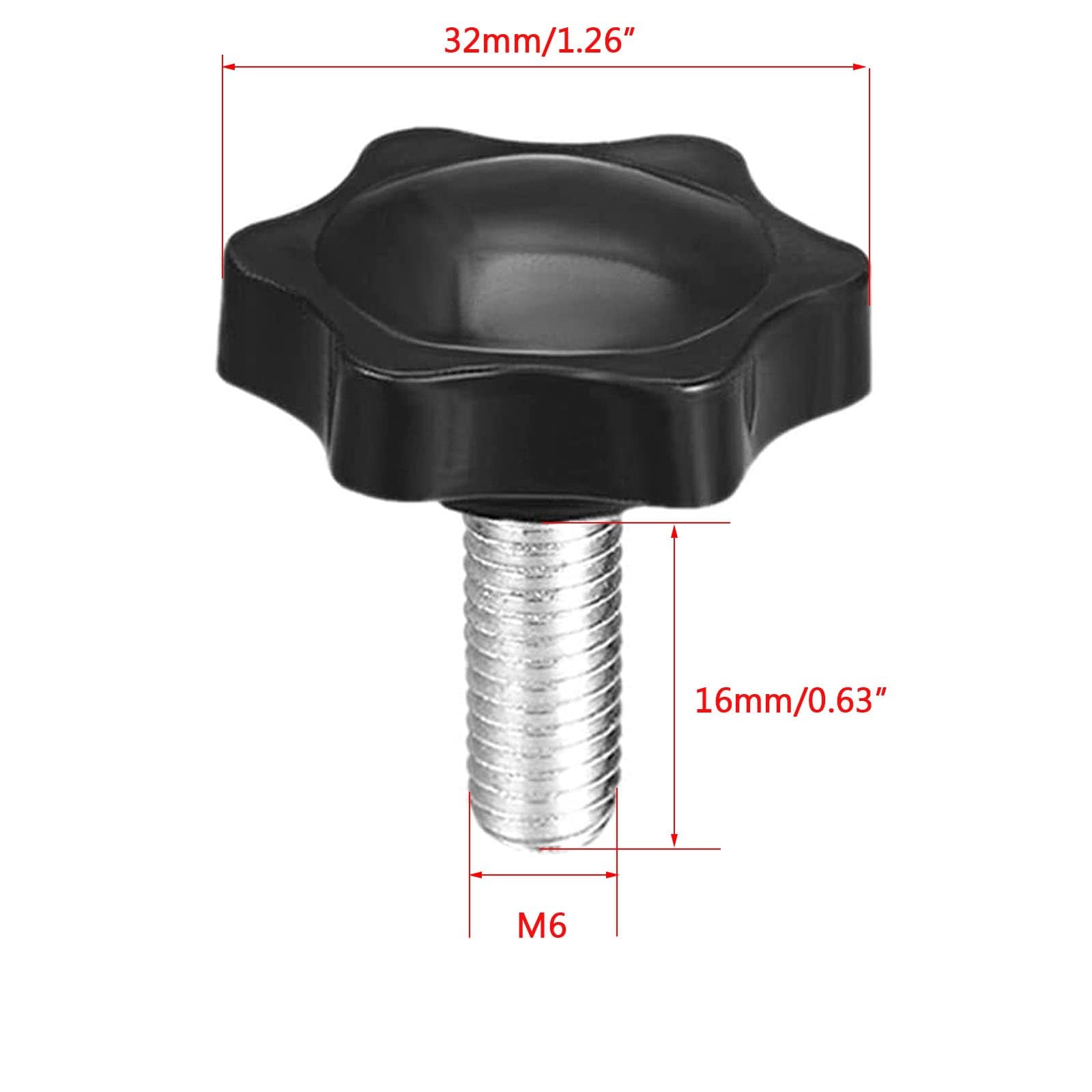 TOP-VIGOR 5Pcs M6 x 16mm Clamping Screw Knob Star Shaped, 32mm Dia Plum Hex Shaped Plastic Head Clamping Knob Male Thread Grips - Image 2