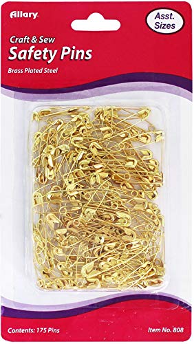 Brass Plated Safety Pins. Assorted Size. Pack of 175 Pcs
