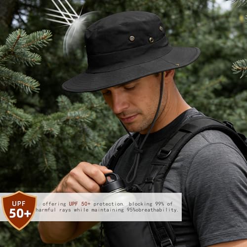 Image of Sun Hats for Men Women Boonie Hat Foldable Fishing Hat UPF 50+ Bucket Hat for Fishing Hiking Garden Safari Beach